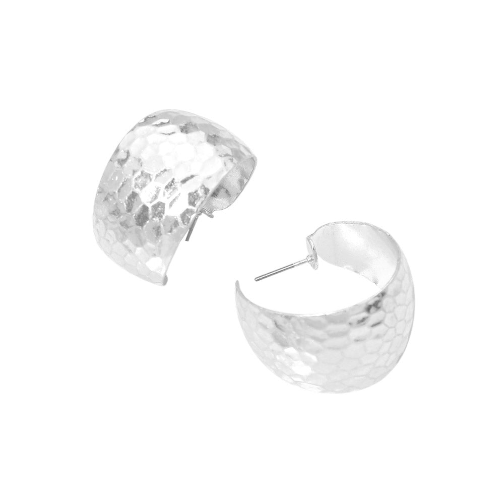 Madeline Love Worn Silver Textured Metal Wide Hoop Earrings - desc