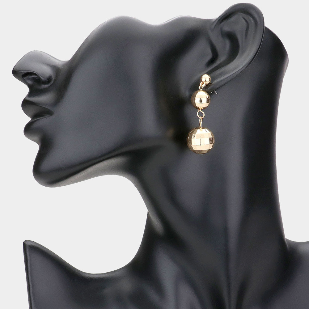 Madeline Love Gold Double Disco Ball Drop Down Metal Earrings