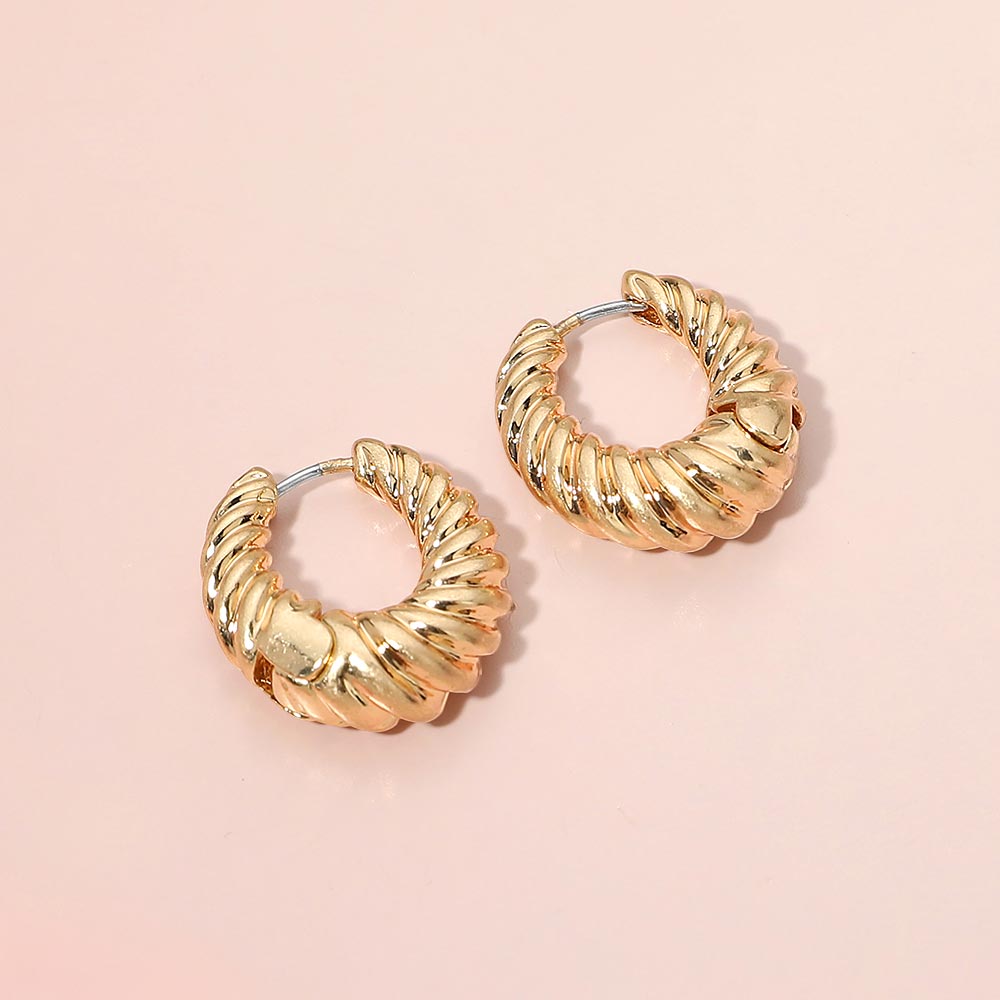 Madeline Love Worn Gold Ribbed Metal Huggie Hoop Earrings