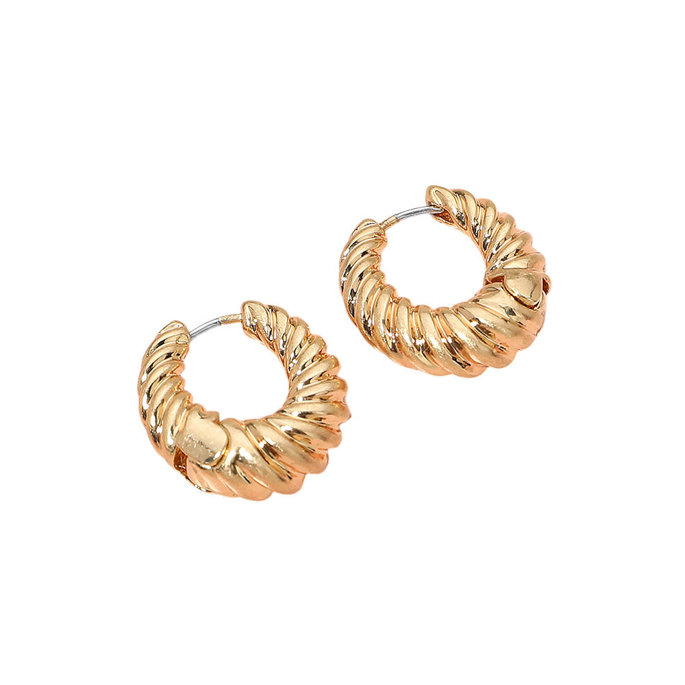 Madeline Love Worn Gold Ribbed Metal Huggie Hoop Earrings - desc