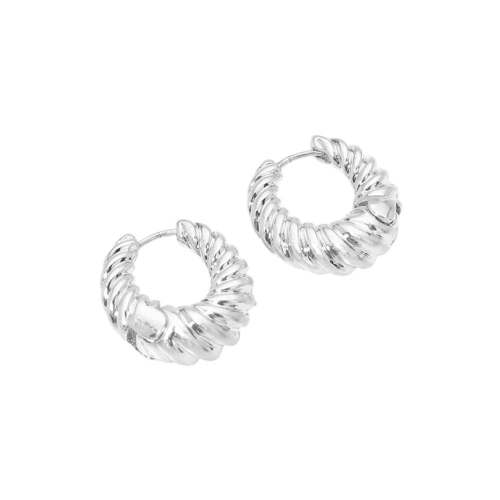 Madeline Love Worn Silver Ribbed Metal Huggie Hoop Earrings - desc