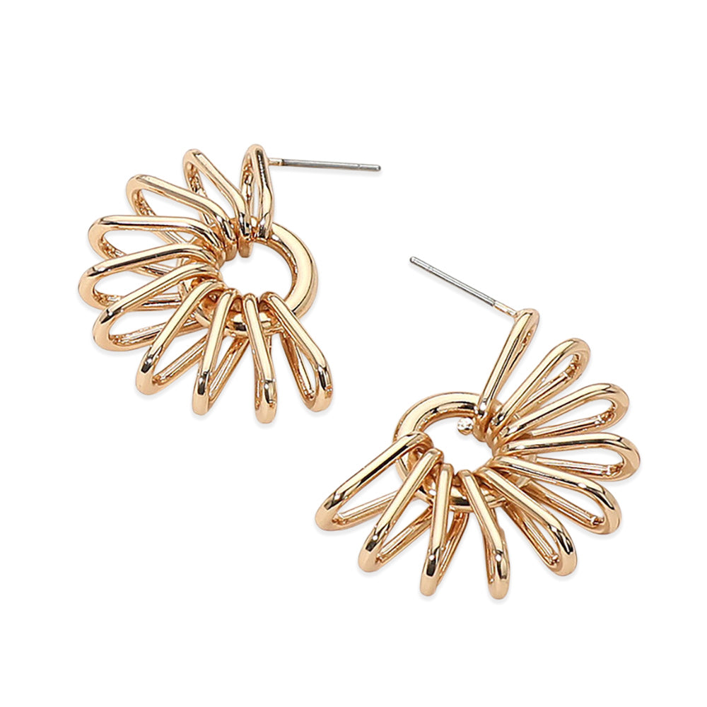 Madeline Love Gold Metal Wire Fan Shape Earrings - desc
