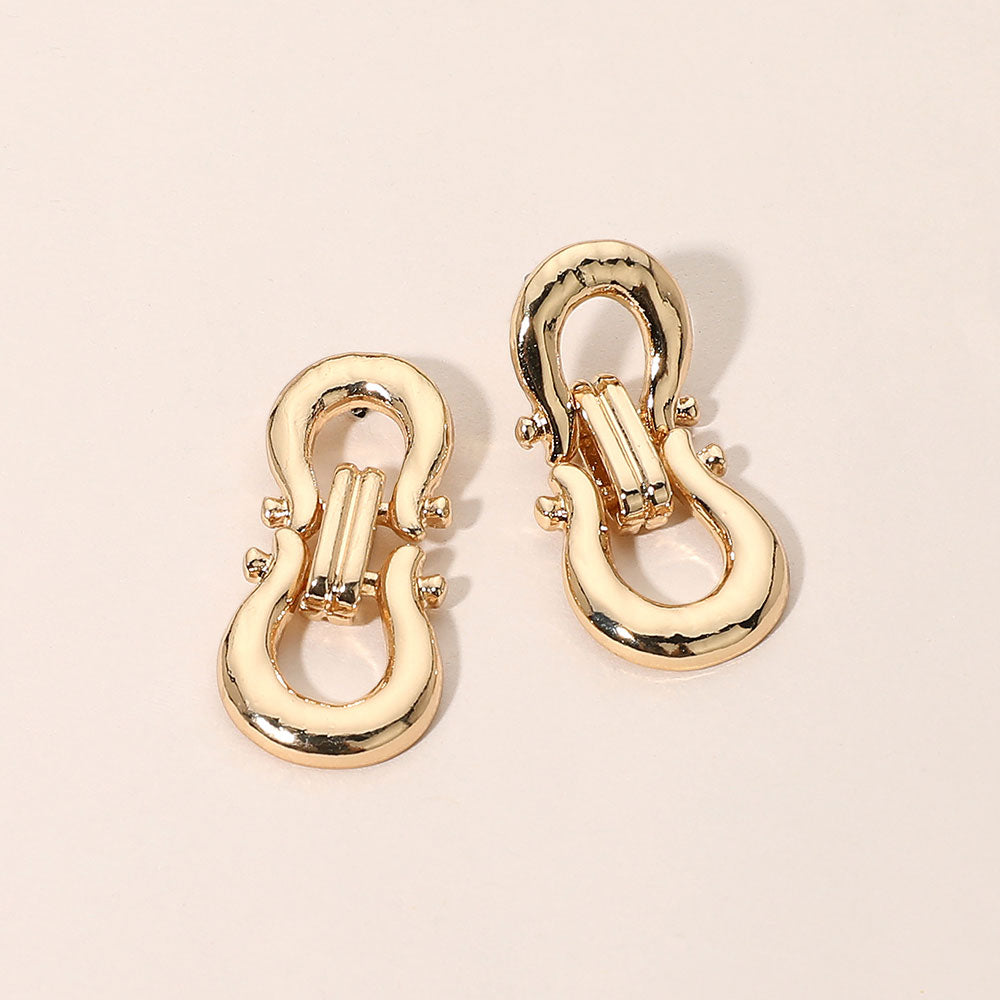 Madeline Love Gold Sculptural Metal Double Link Drop Earrings
