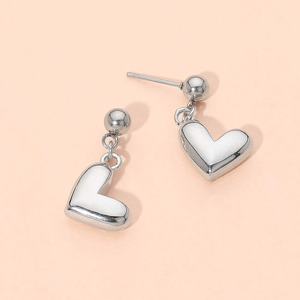 Madeline Love Silver Stainless Steel Heart Charm Dangle Earrings