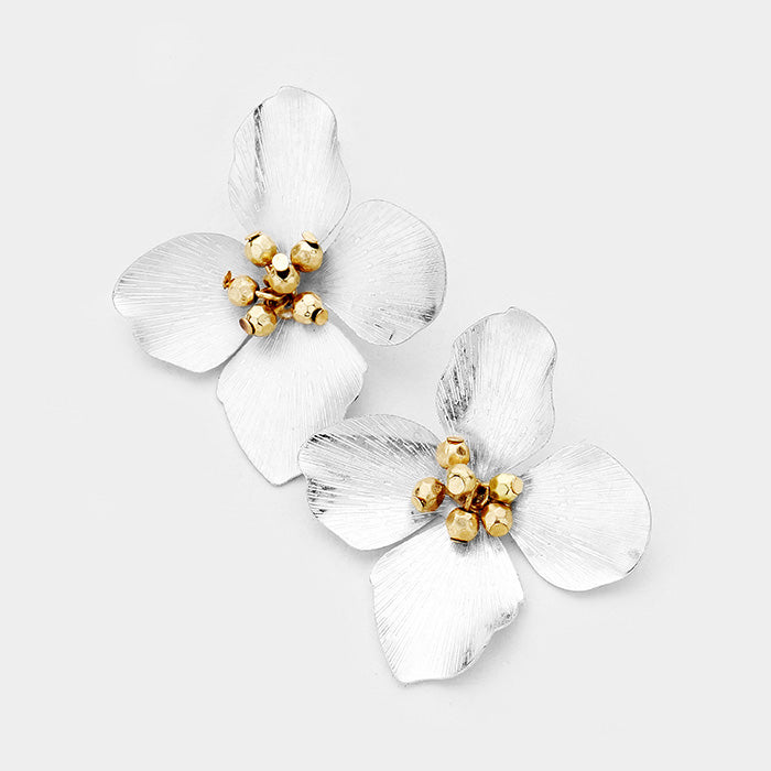 Madeline Love Worn Silver Metal Beaded Flower Earrings