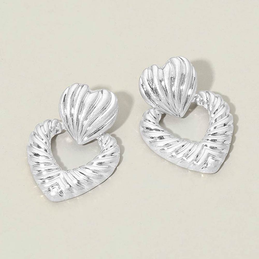 Madeline Love Worn Silver Textured Metal Double Heart Earrings