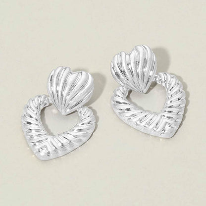 Madeline Love Worn Silver Textured Metal Double Heart Earrings