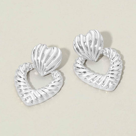 Madeline Love Worn Silver Textured Metal Double Heart Earrings