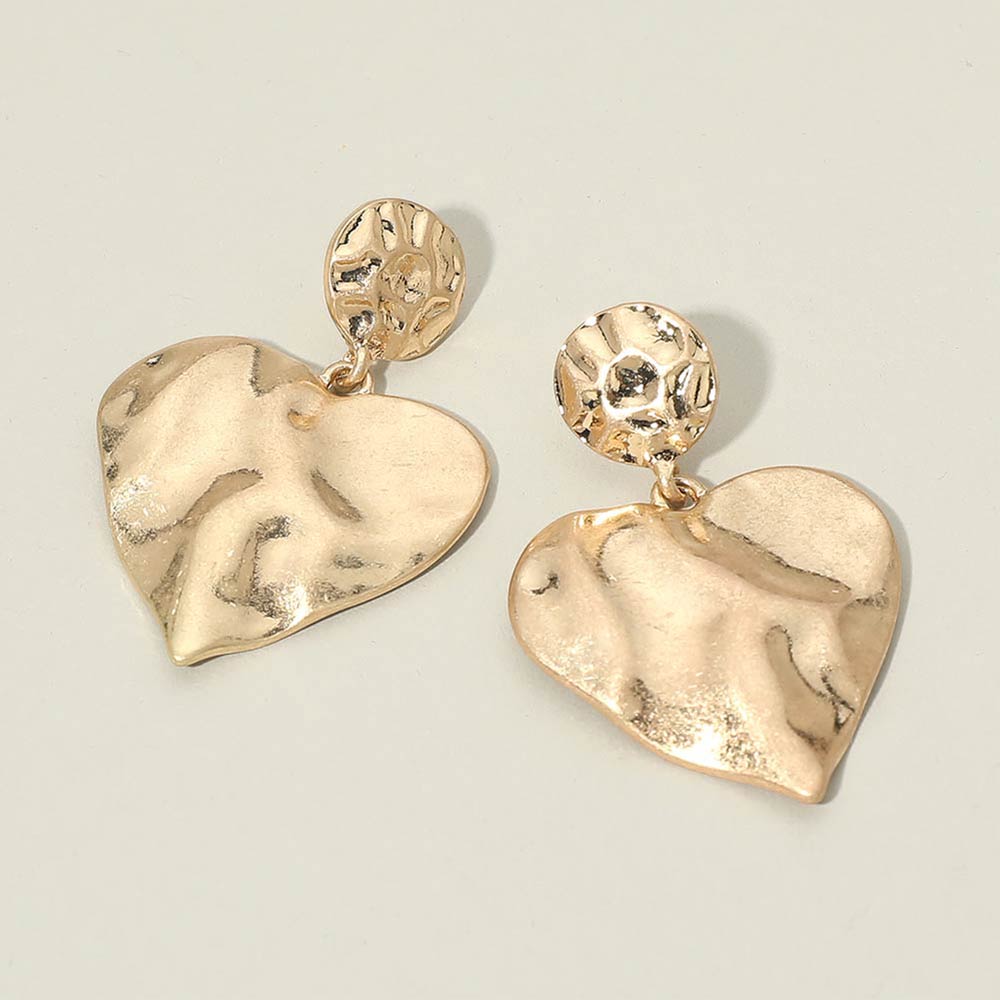 Madeline Love Worn Gold Worn Metal Hammered Heart Drop Earrings