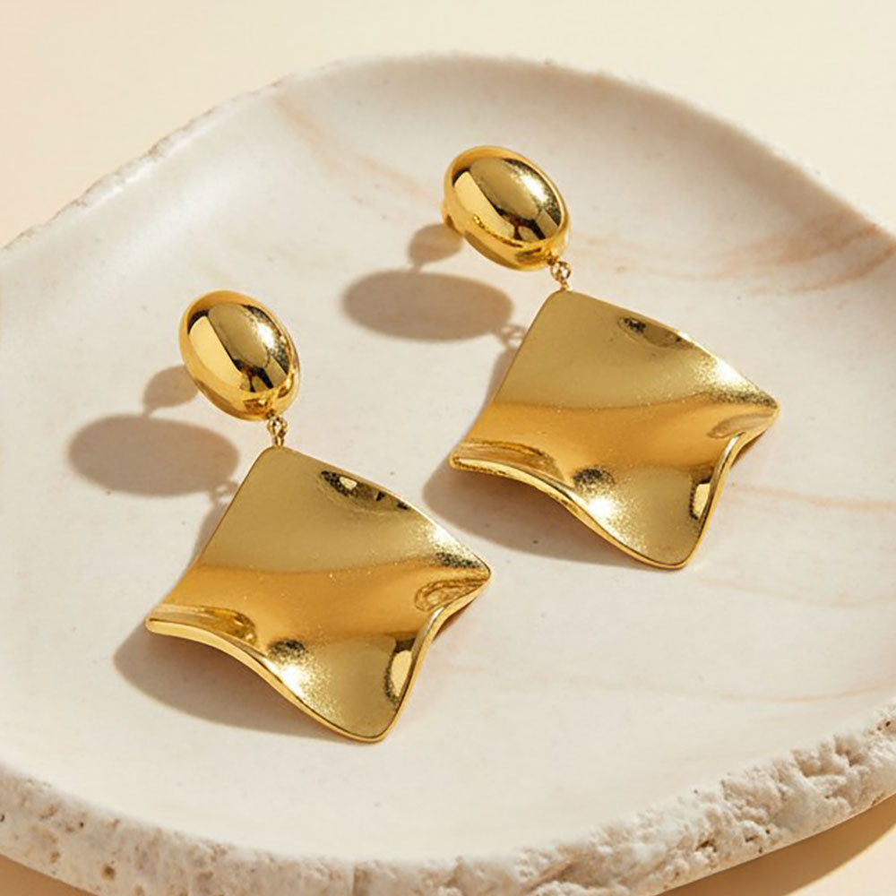 Madeline Love Gold 18K Gold Dipped Stainless Steel Sculptural Square Drop Earrings