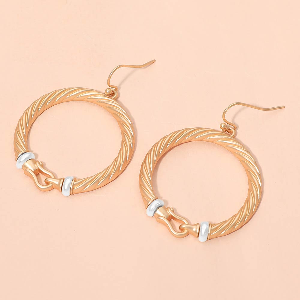 Madeline Love Matte gold Two Tone Twisted Hoop Link Drop Dangle Earrings