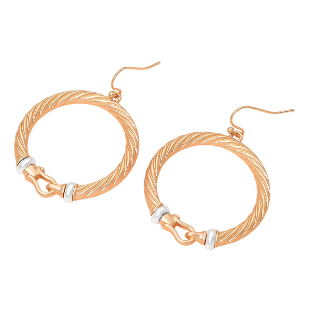 Madeline Love Matte gold Two Tone Twisted Hoop Link Drop Dangle Earrings - desc