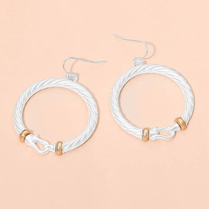 Madeline Love Matte Silver Two Tone Twisted Hoop Link Drop Dangle Earrings