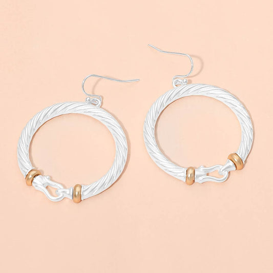 Madeline Love Matte Silver Two Tone Twisted Hoop Link Drop Dangle Earrings