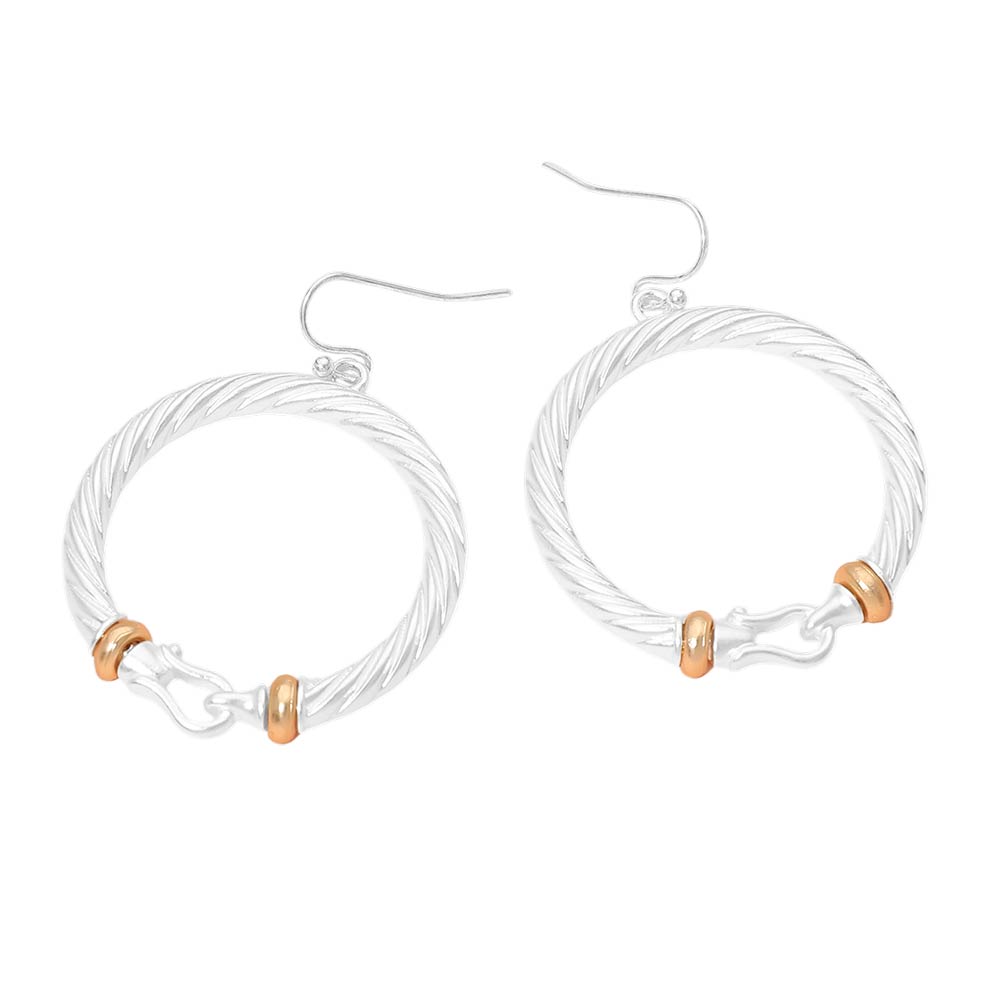 Madeline Love Matte Silver Two Tone Twisted Hoop Link Drop Dangle Earrings - desc
