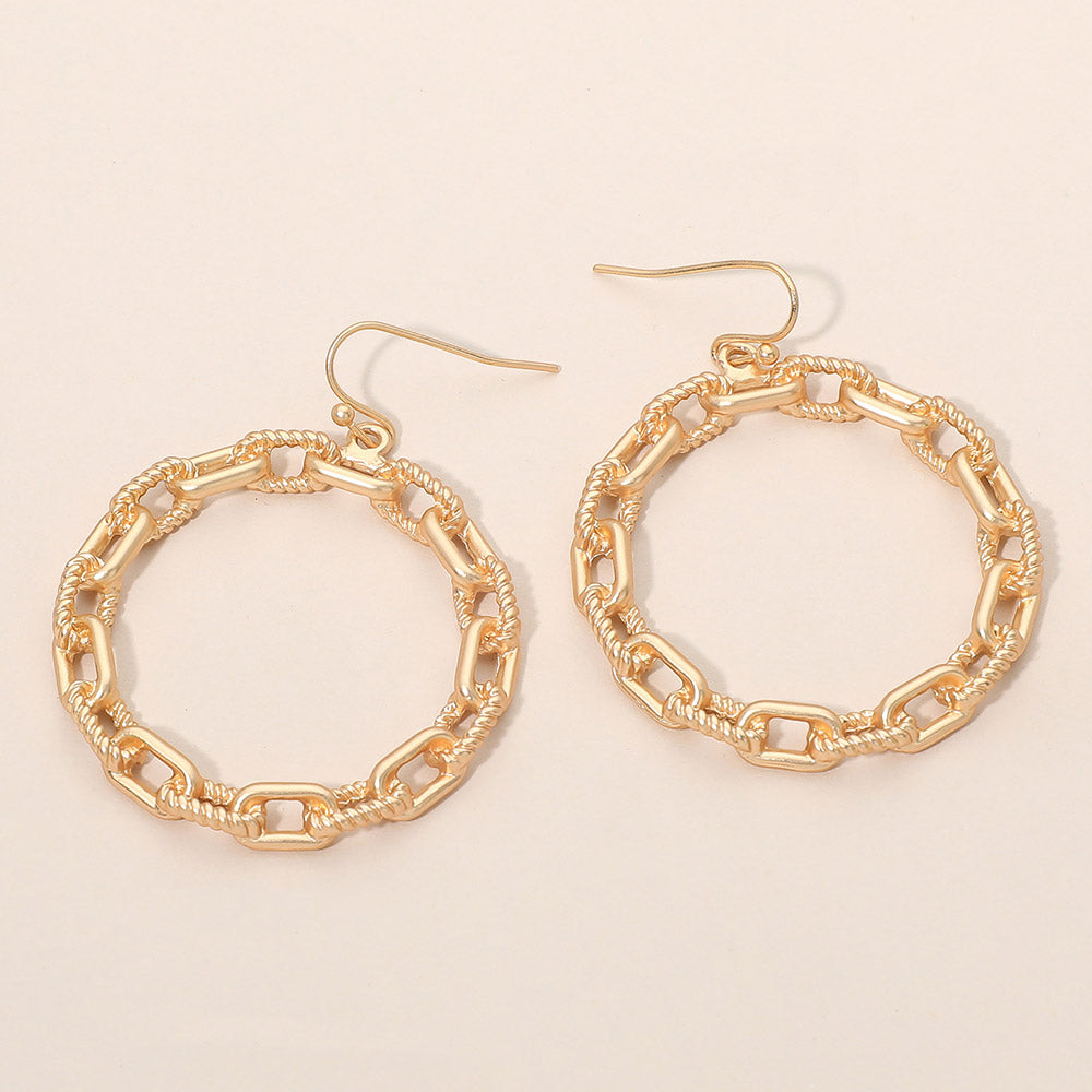 Madeline Love Matte gold Textured Metal Chain Hoop Drop Dangle Earrings
