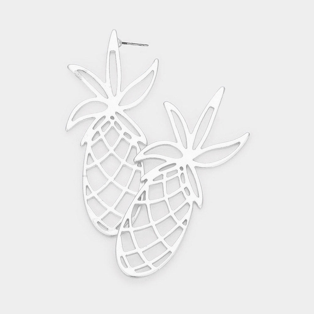 Madeline Love Matte Silver Pineapple Cutout Metal Earrings