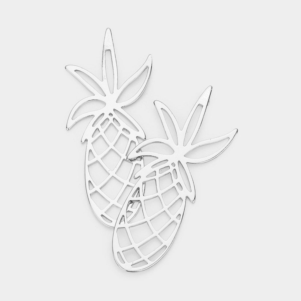 Madeline Love Rhodium Pineapple Cutout Metal Earrings