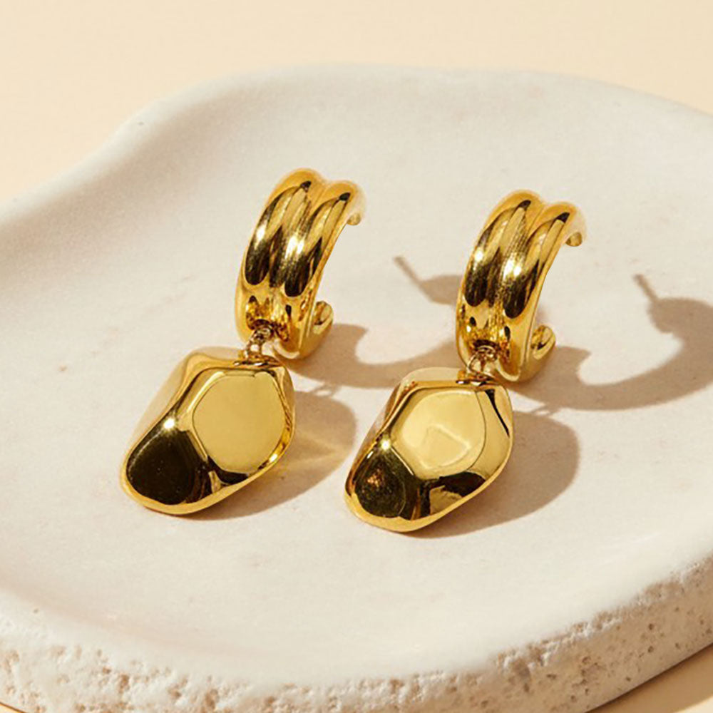 Madeline Love Gold 18K Gold Dipped Stainless Steel Pebble Drop Chunky Hoop Earrings