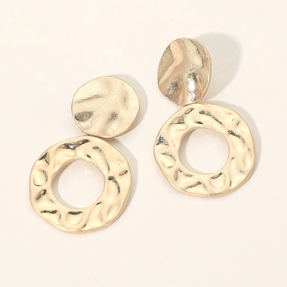 Madeline Love Worn Gold Hammered Metal Ring Drop Earrings