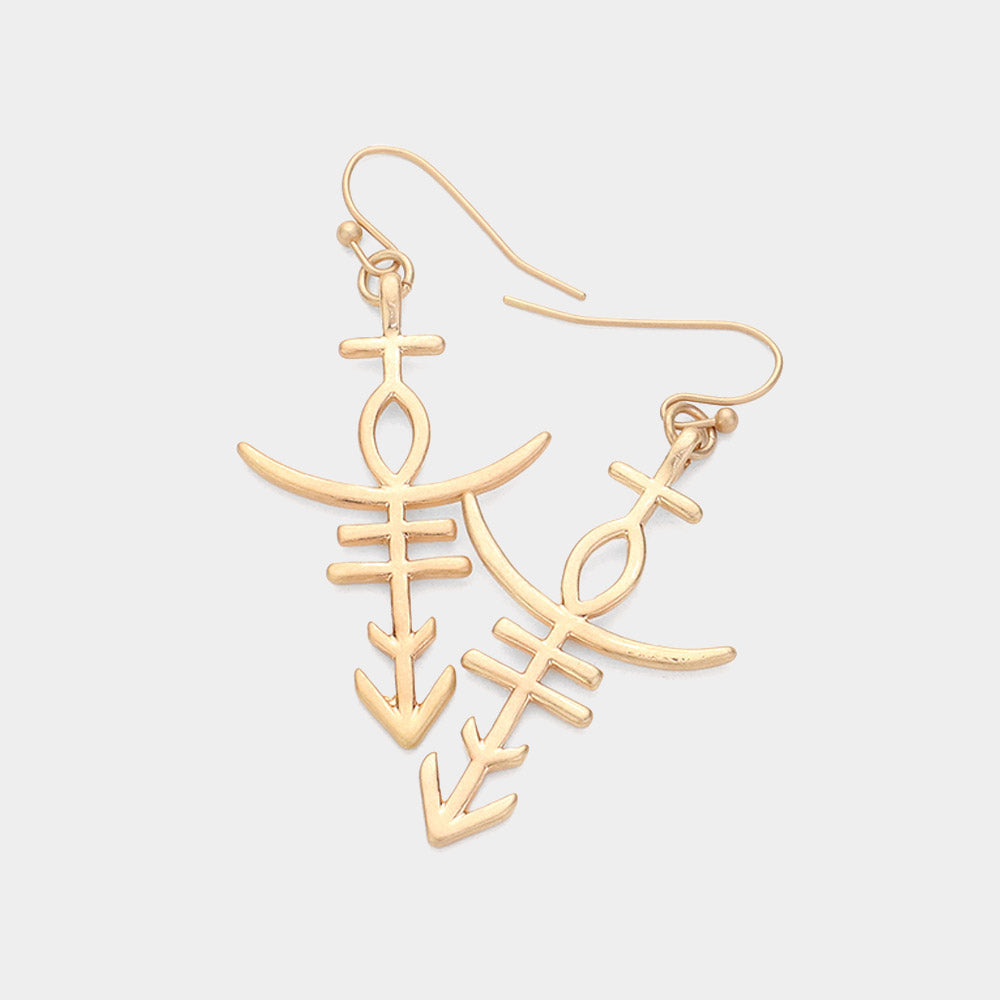 Worn Gold Metal Anchor Dangle Earrings