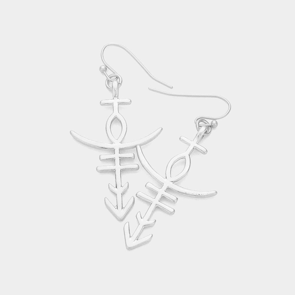 Worn Silver Metal Anchor Dangle Earrings
