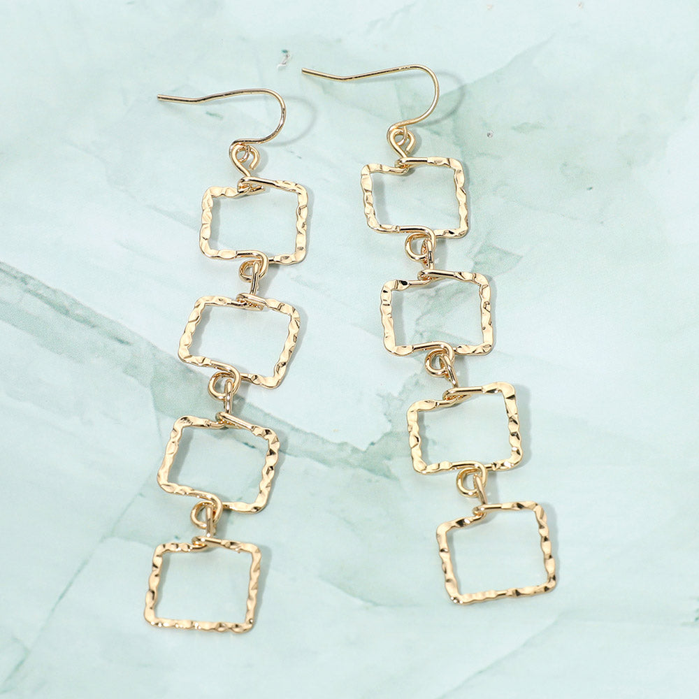 Madeline Love Gold Textured Metal Geometric Open Square Link Drop Earrings