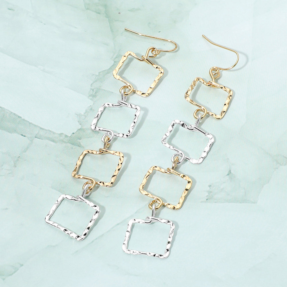 Madeline Love Multi Textured Metal Geometric Open Square Link Drop Earrings