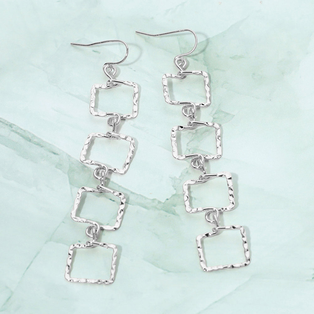 Madeline Love Silver Textured Metal Geometric Open Square Link Drop Earrings