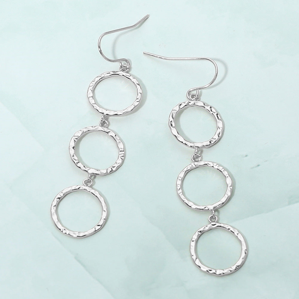 Madeline Love Silver Textured Metal Open Circle Link Drop Earrings