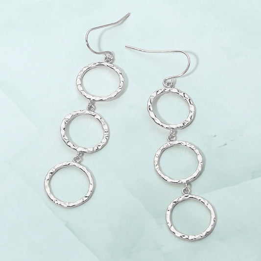 Madeline Love Silver Textured Metal Open Circle Link Drop Earrings