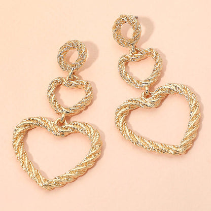 Madeline Love Gold Textured Double Open Heart Link Drop Statement Earrings