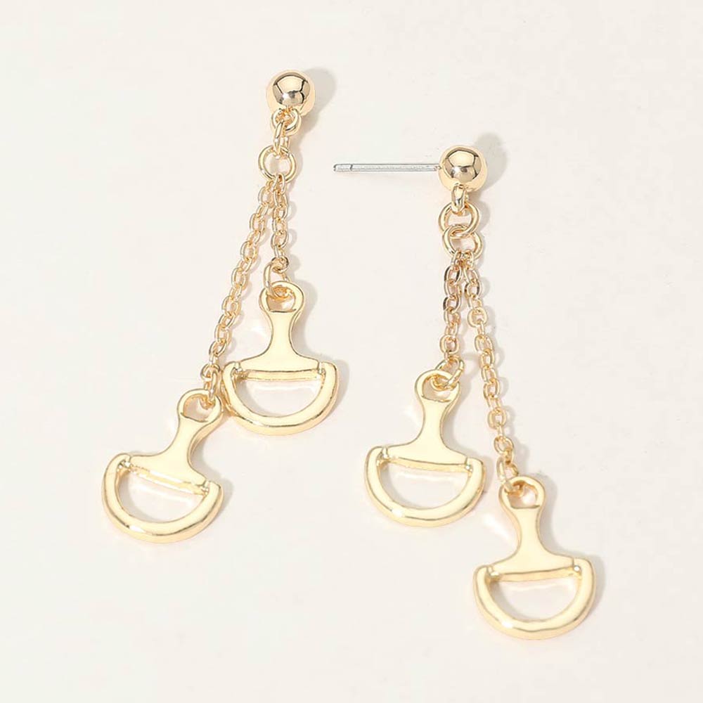 Madeline Love Gold Double Metal Horsebit Charm Drop Earrings