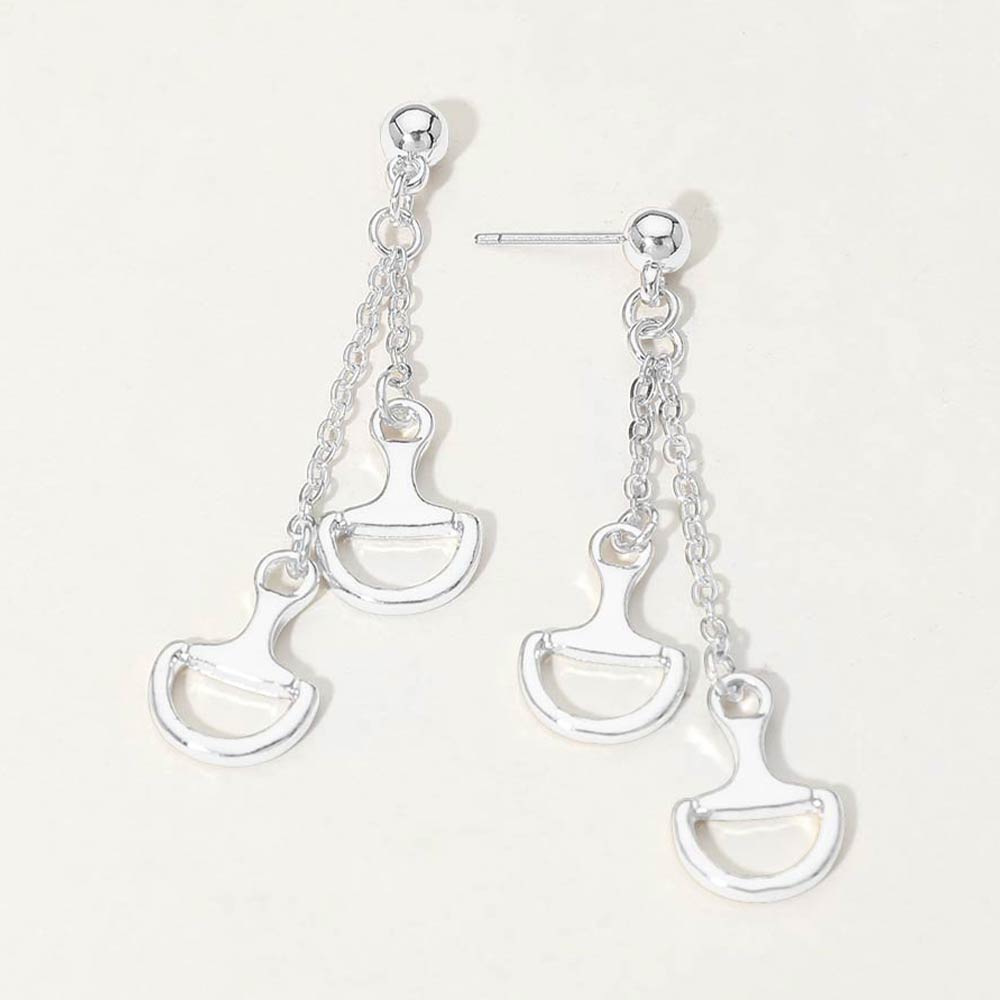 Madeline Love Rhodium Double Metal Horsebit Charm Drop Earrings