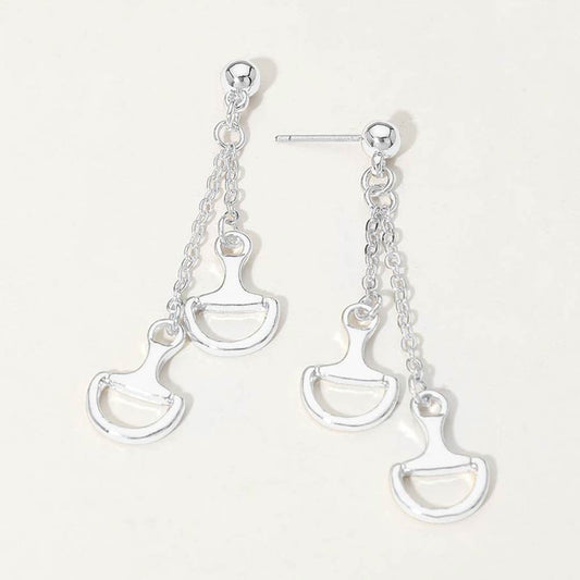 Madeline Love Rhodium Double Metal Horsebit Charm Drop Earrings