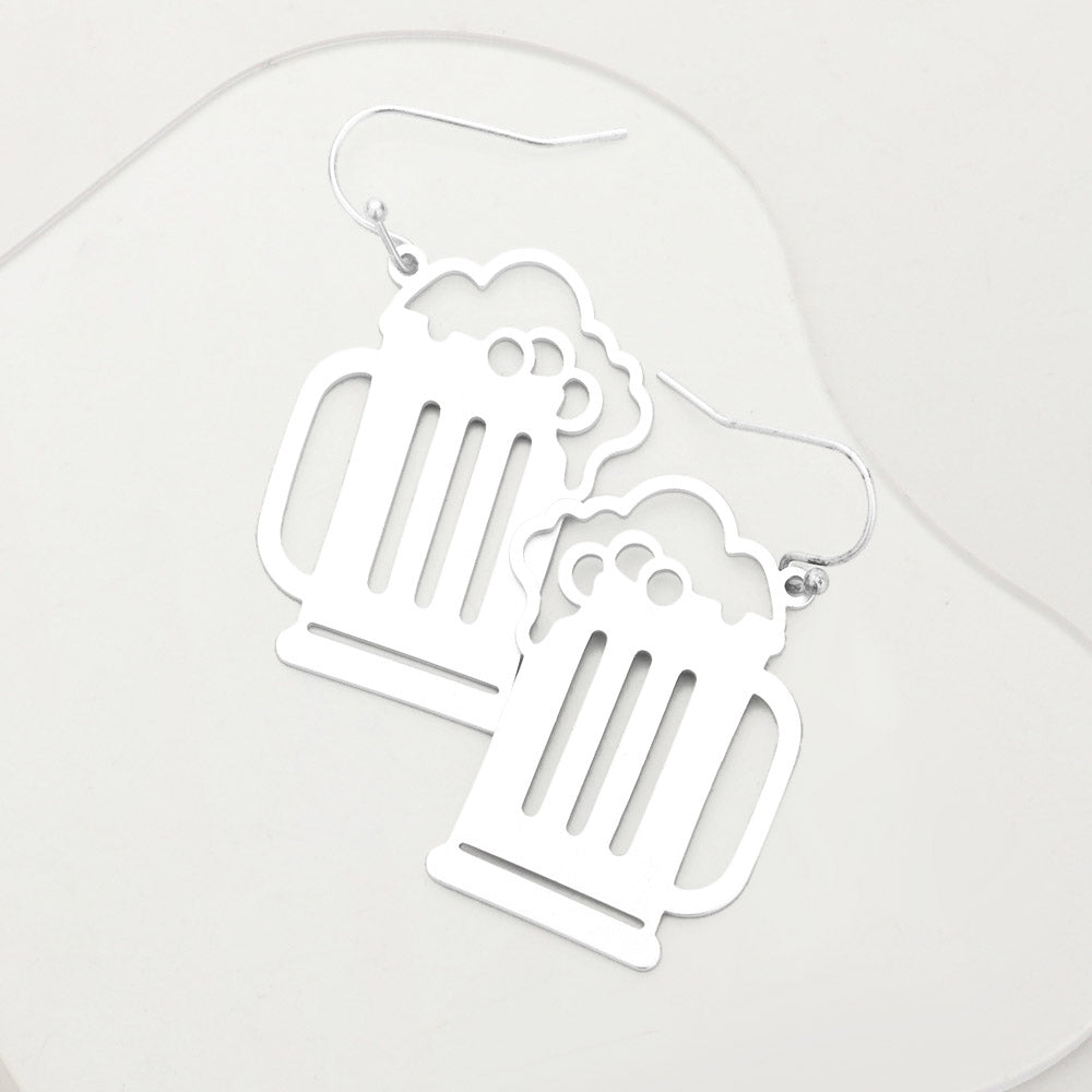 Madeline Love Matte Silver Beer Shaped Metal Earrings