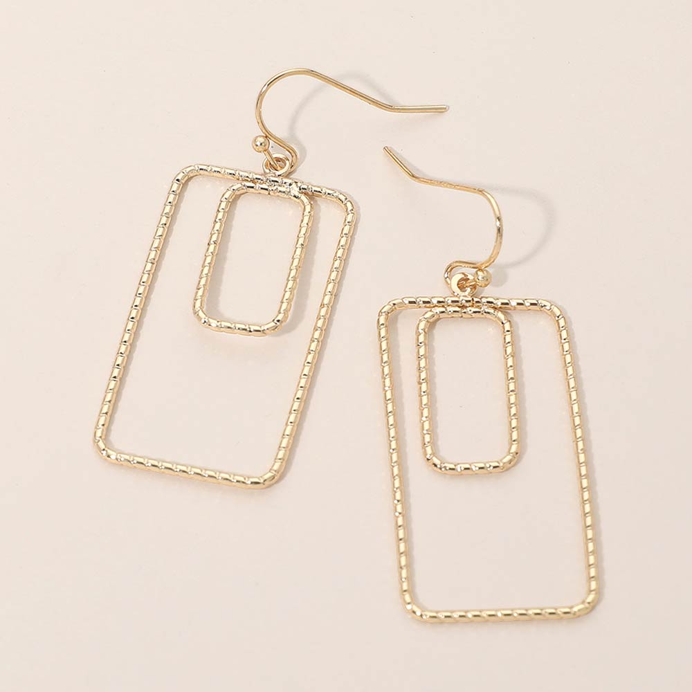 Madeline Love Gold Geometric Rectangle Double Frame Drop Earrings
