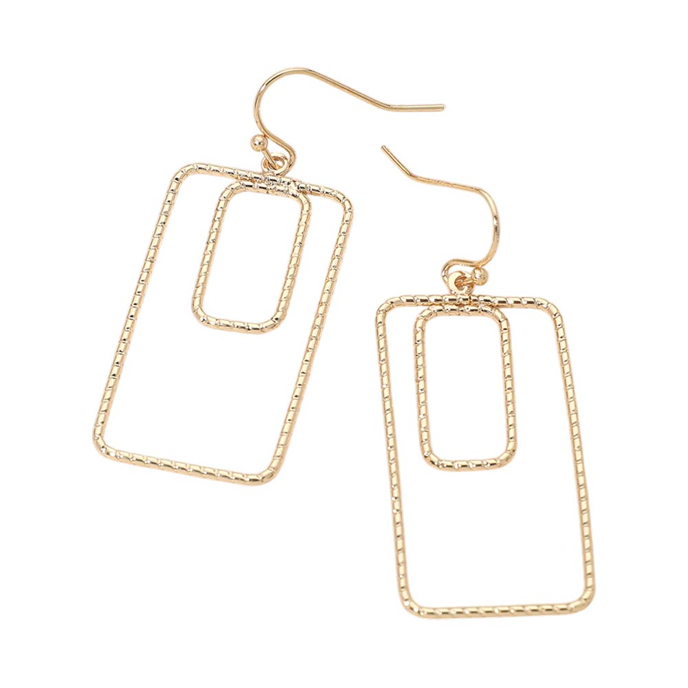 Madeline Love Gold Geometric Rectangle Double Frame Drop Earrings - desc