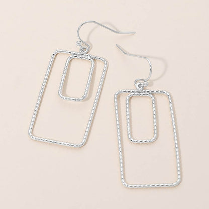 Madeline Love Rhodium Geometric Rectangle Double Frame Drop Earrings