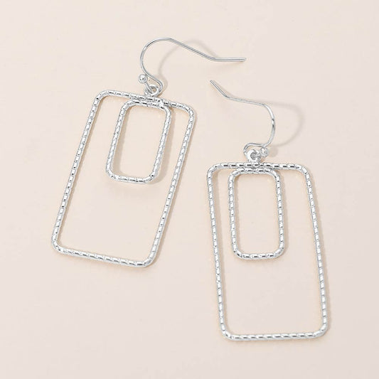 Madeline Love Rhodium Geometric Rectangle Double Frame Drop Earrings