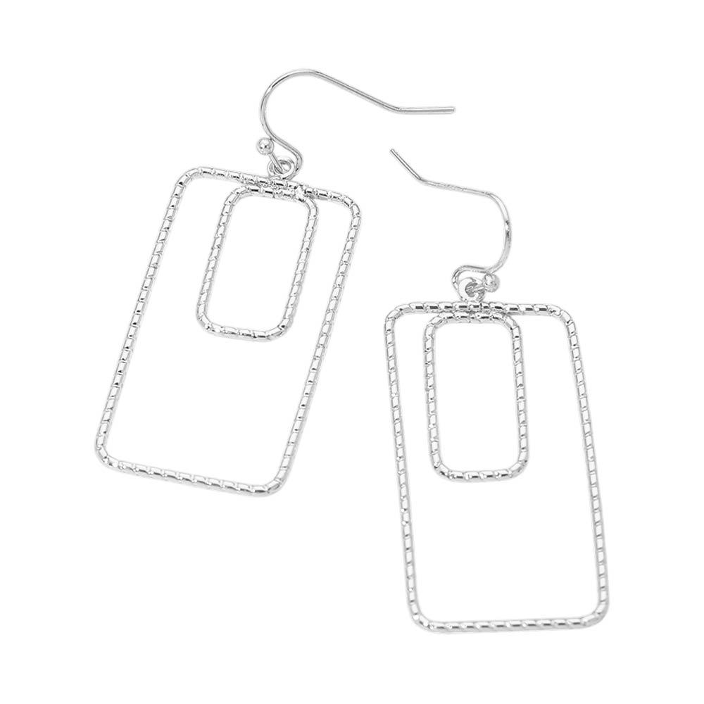 Madeline Love Rhodium Geometric Rectangle Double Frame Drop Earrings - desc