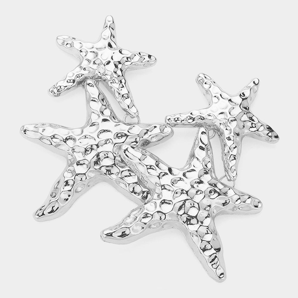 Madeline Love Rhodium Textured Metal Starfish Link Earrings