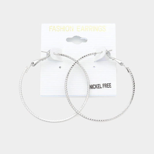 Madeline Love Silver 1.75 Inch Metal Hoop Earrings