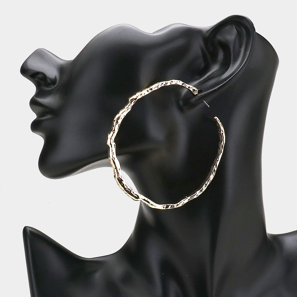 Madeline Love Gold Textured Irregular Metal Hoop Earrings