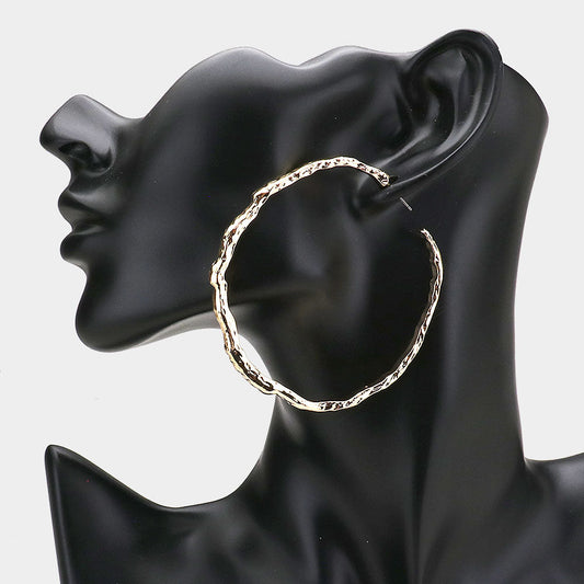 Madeline Love Gold Textured Irregular Metal Hoop Earrings