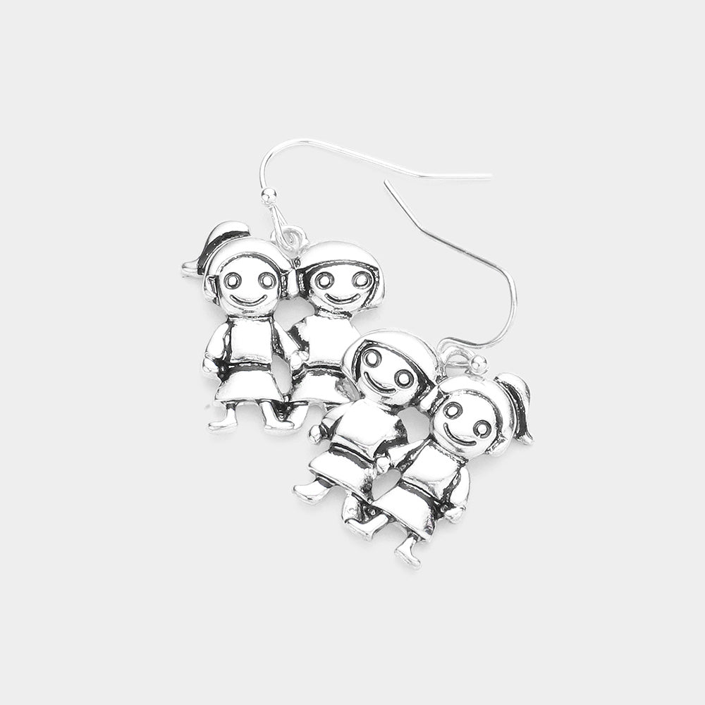 Madeline Love Antique Silver Metal Couple Best Friend Dangle Earrings
