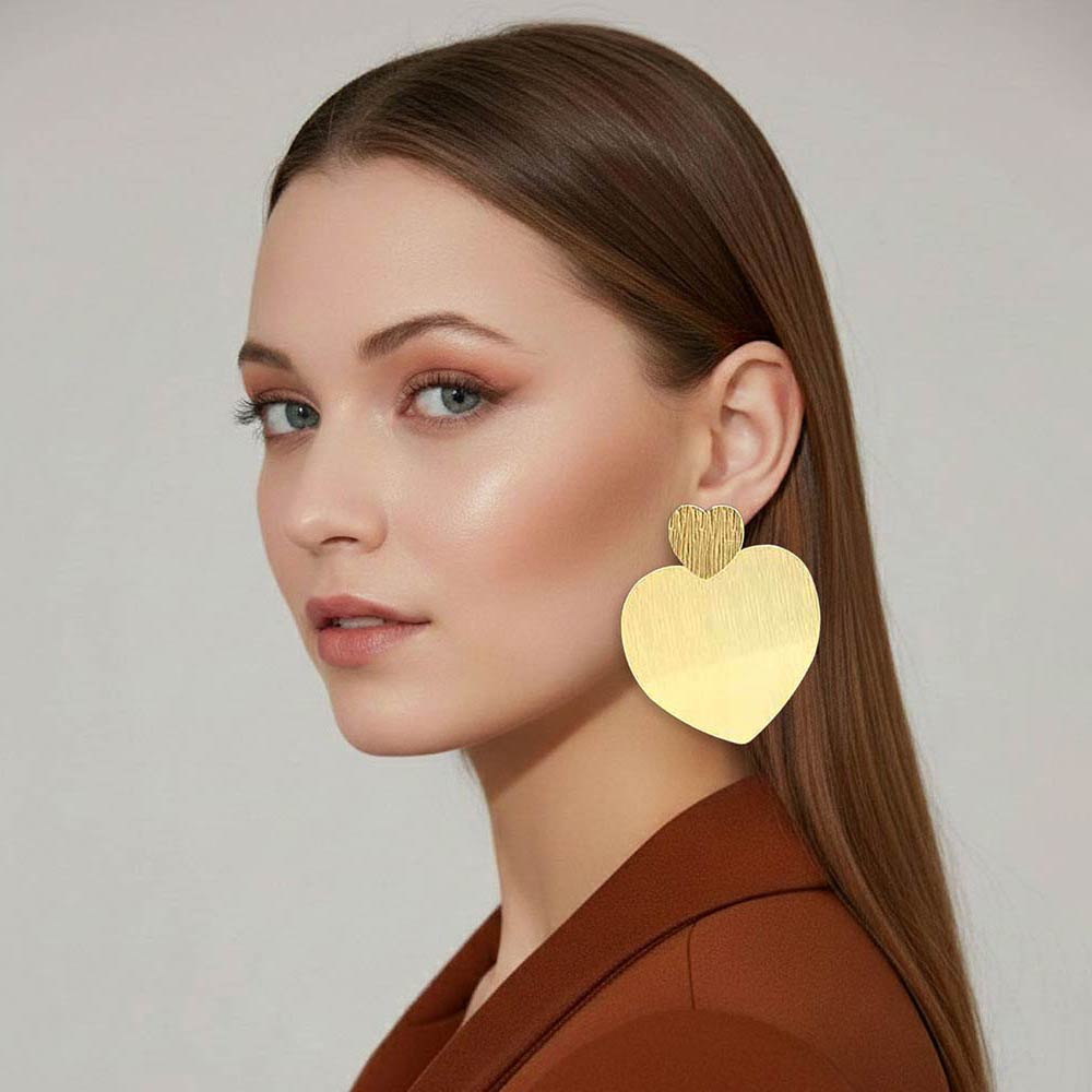 Madeline Love Gold Bold Metal Heart Plated Link Drop Statement Earrings
