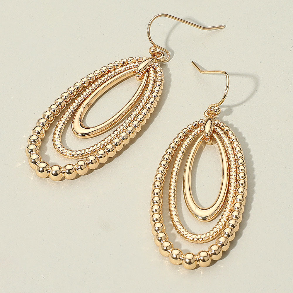 Madeline Love Gold Textured Bead Layered Oval Dangle Earrings