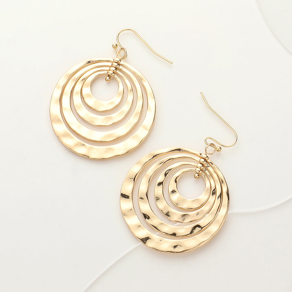 Madeline Love Gold Hammered Metal Concentric Circle Dangle Earrings