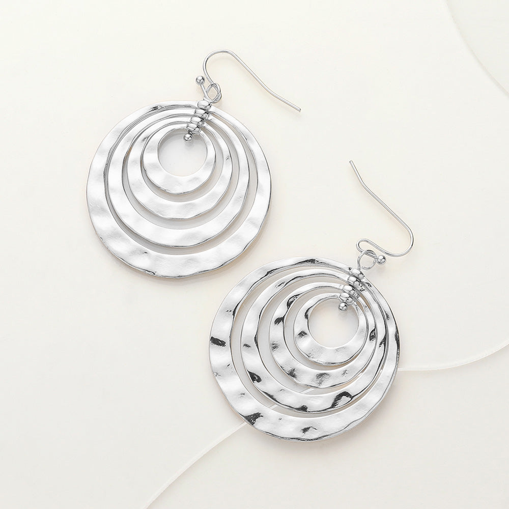 Madeline Love Rhodium Hammered Metal Concentric Circle Dangle Earrings